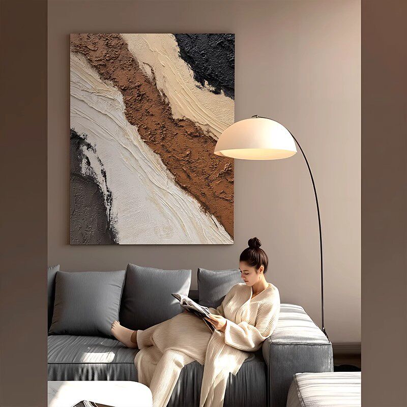 手绘油画现代极简玄关客厅山水大幅立体装饰画侘寂风抽象风景挂画