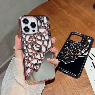 电镀镂空镜面适用苹果16promax手机壳iphone15 ins风 14高级感13硅胶防摔12 11promax潮女15plus散热透气新款