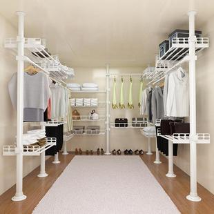 顶天立地置物架挂晾衣到顶开放式衣帽间架子包组装杆金属衣柜落地