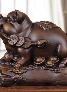 实木雕猪摆件工艺品招财猪创意手工生肖猪客厅玄关酒柜前台装饰品