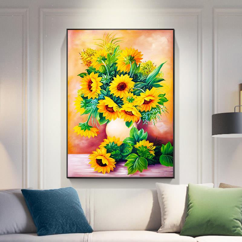 2025年新款5D钻石画满钻向日葵客厅餐厅水晶点贴砖十字绣2025小幅