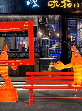 仿真发光小龙虾玻璃钢雕塑螃蟹餐厅排档挂件灯箱海洋迎宾装饰摆件