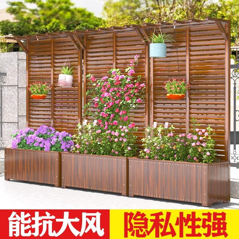 防腐木栅栏围栏户外屏风隔断围墙护栏庭院花园百叶爬藤花盆架隐私