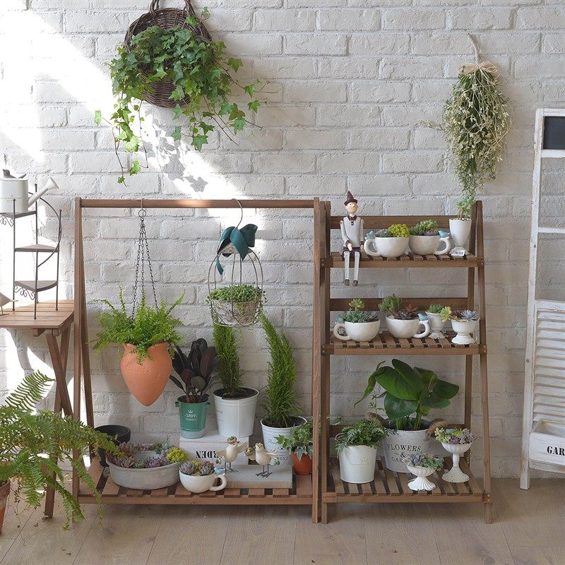 暖暖半岛 秋千花架 花园阳台复古色置物架植物架简易户外木架包邮