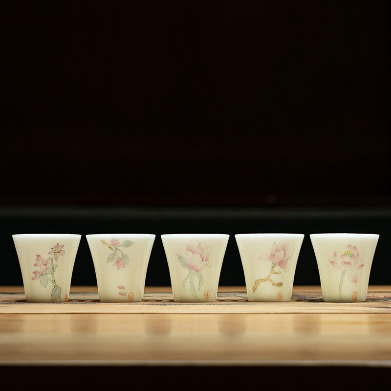 品瓷汇德化冰种玉瓷茶杯主人杯女手绘白瓷花卉单杯功夫茶具品茗杯