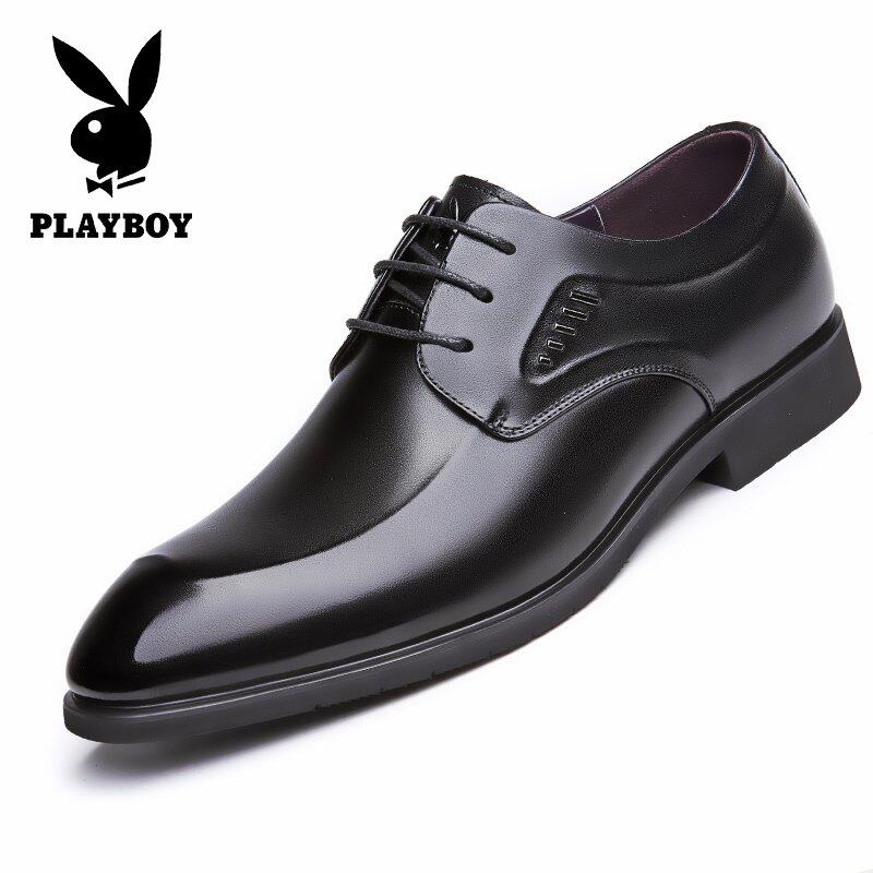 花花公子男士皮鞋黑色真皮正装英伦潮流结婚新郎青年商务尖头男鞋