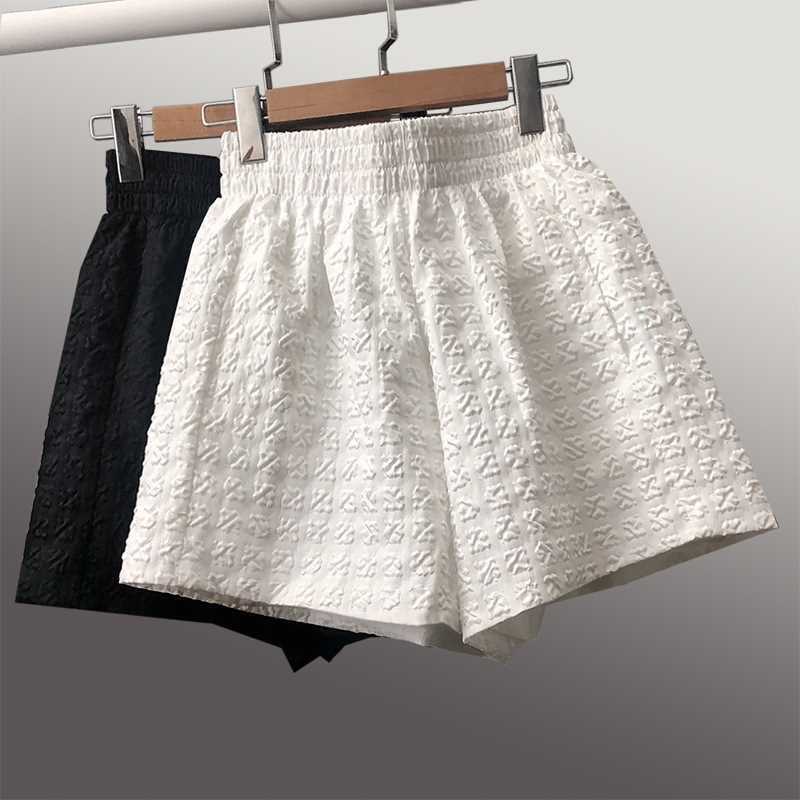 高腰阔腿短裤女夏季胖妹妹大码提花冰丝薄款百搭宽松显瘦裙裤热裤