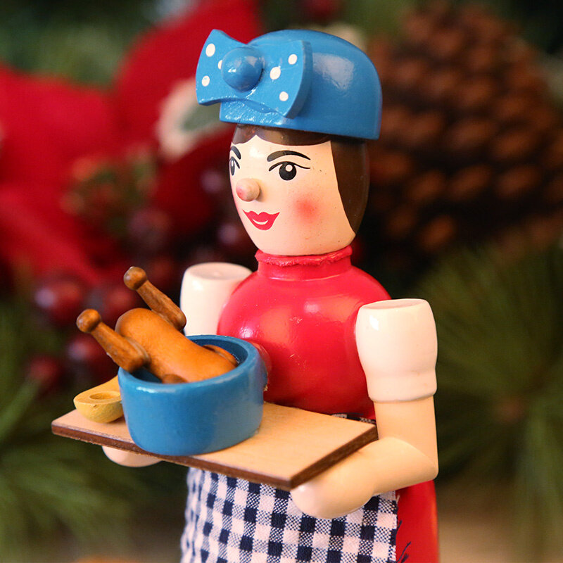 christmas圣诞节木制手绘吹烟人娃娃smoker熏香炉烟斗木偶 包邮