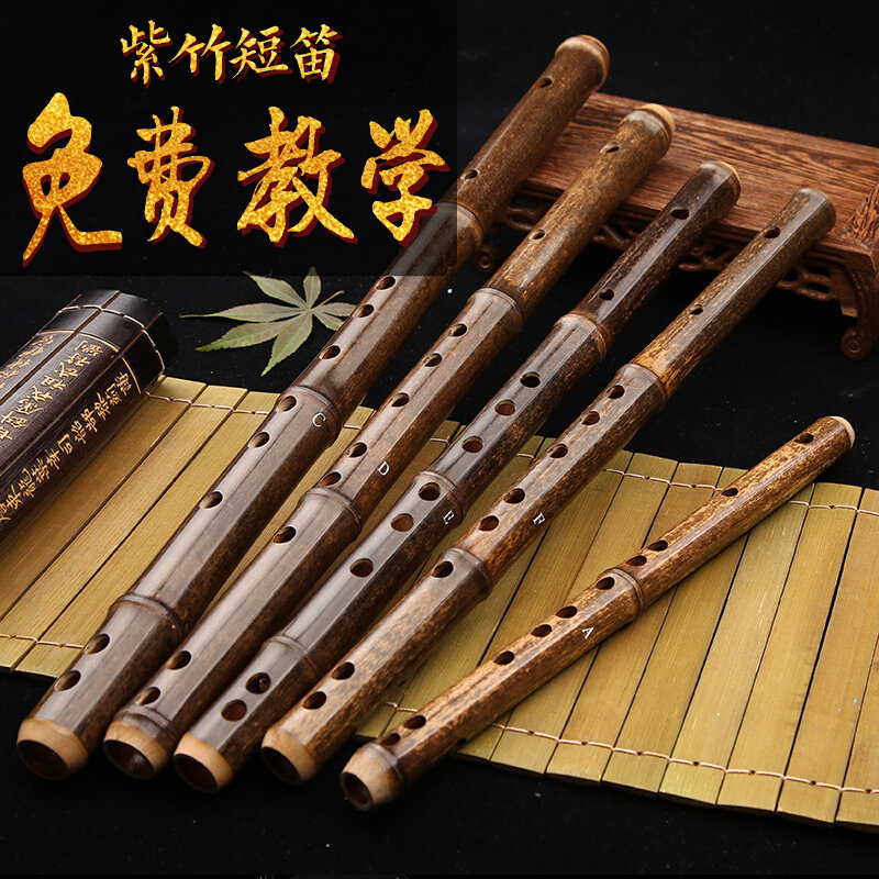 迷你紫竹短笛素色便携古风竹笛子初学零基础演奏横笛学生f成人e调