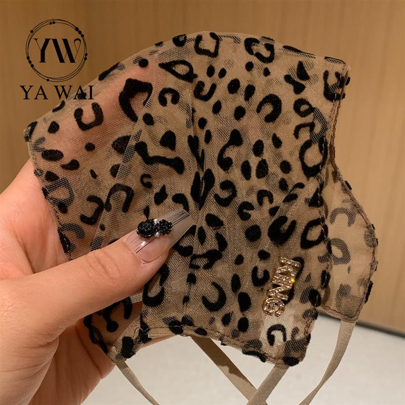 轻薄防晒口罩女春夏豹纹网纱优雅透气薄高颜值显脸小蕾丝遮脸面罩