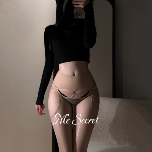 绫觅MeSecret性感肉色极光油亮丝袜女士四面镂空吊带袜黑丝白丝薄
