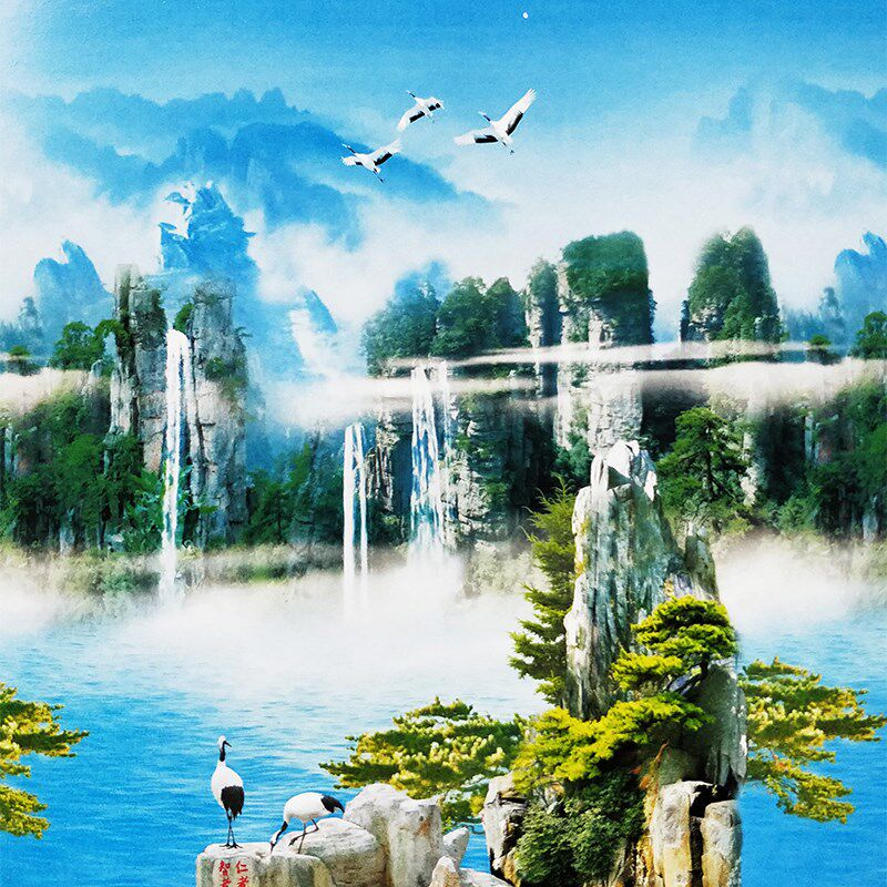 窗帘手拉升降卷帘卧室客厅阳台卫生间厨房全遮光山v水风景防水门