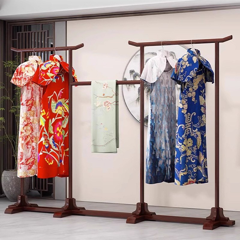 家用简约中式秀禾挂衣架实木落地衣架卧室旗袍木衣架展示架子