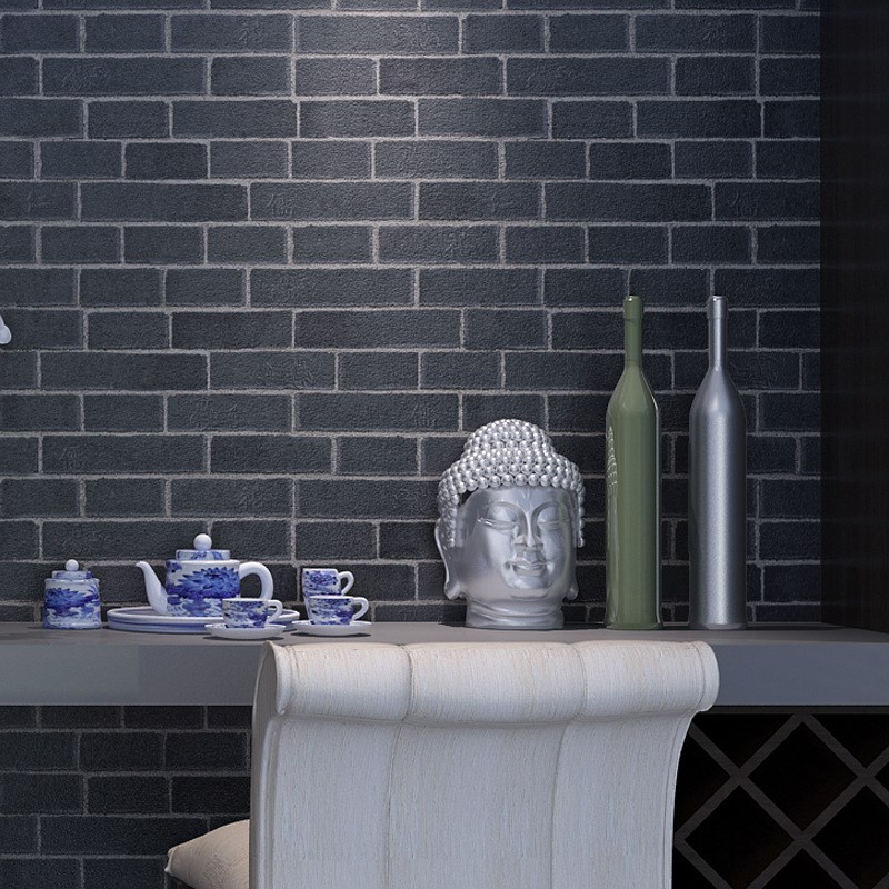 3d中式复古青砖墙纸仿古凹凸砖块饭店餐厅走廊玄关砖纹工程壁纸