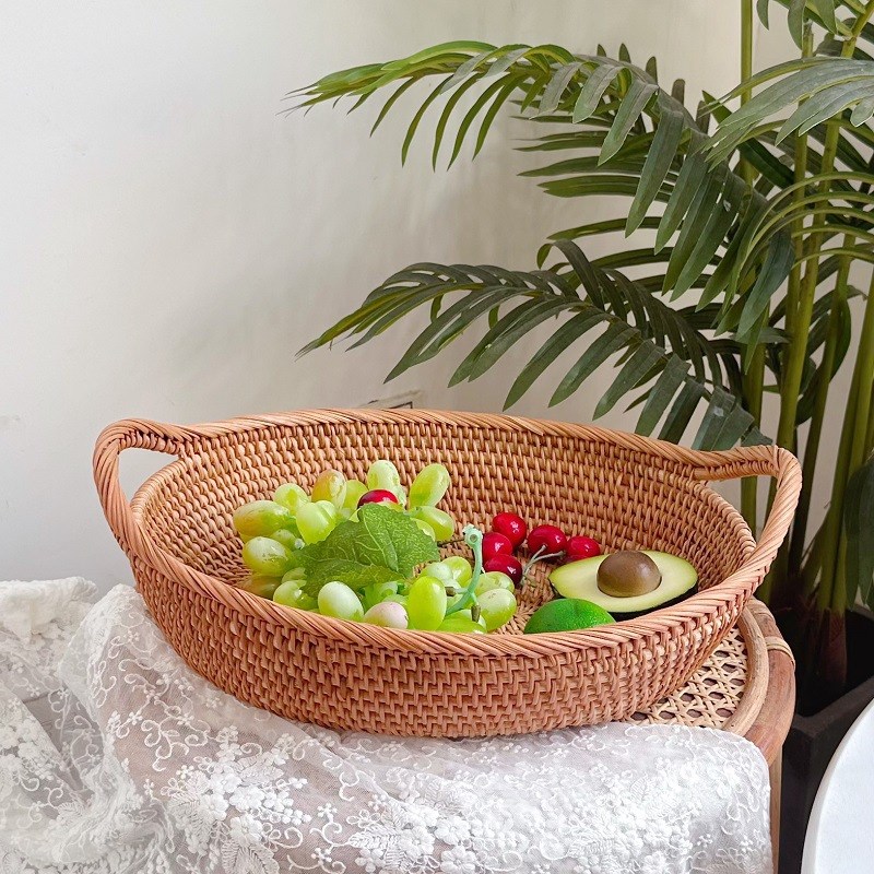 越南秋藤编织家居藤编水果面包零食盘坚果收纳筐面包篮茶几盘托盘
