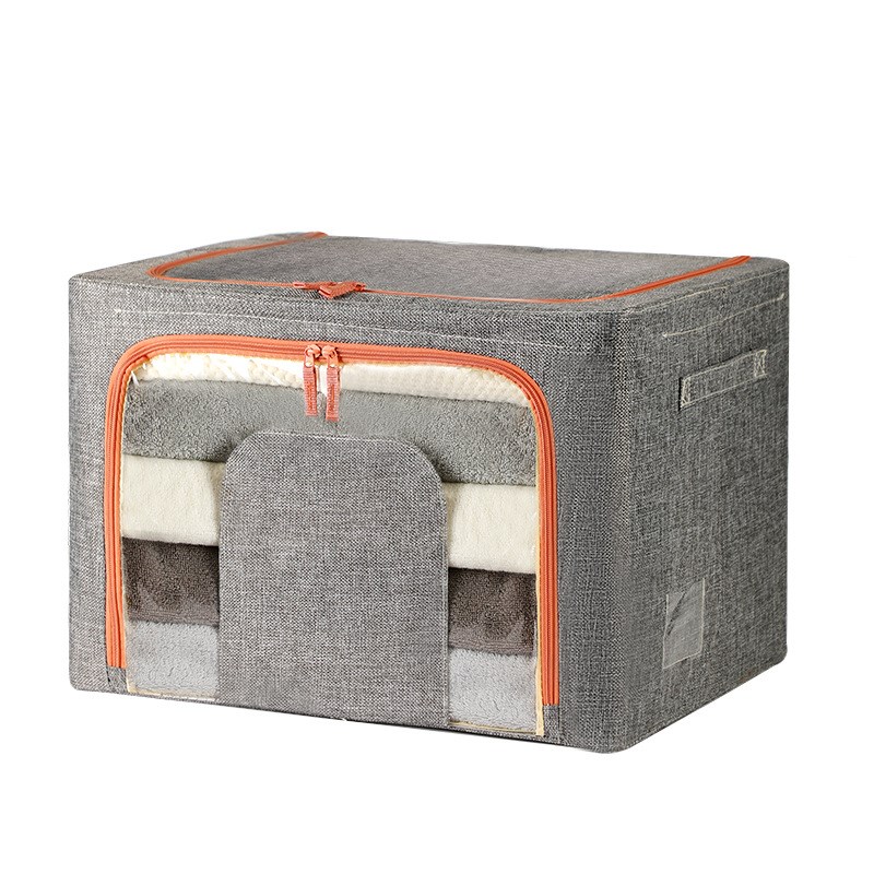 新款麻料收纳箱折叠 大视窗棉麻布艺整理箱 衣柜大号棉被收纳袋
