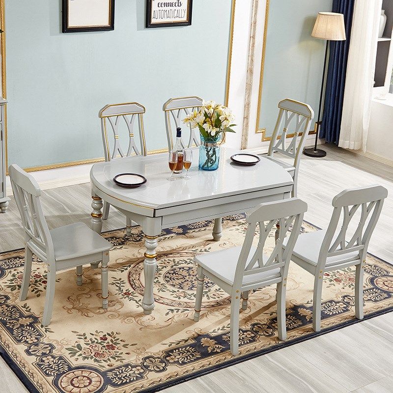 全实木美式折叠桌轻奢圆桌1米35伸缩简约吃饭桌1.2小户型现代餐桌