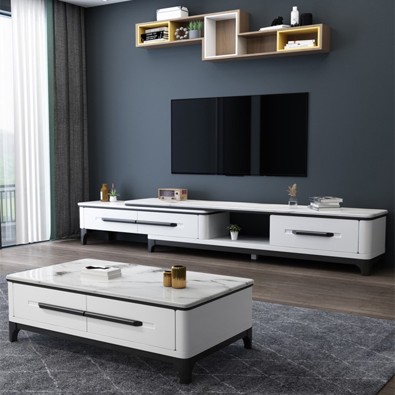 大理石茶几电视柜组合小户型现代简约客厅套装家用实木可伸缩地柜