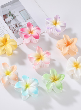 跨境新款8CM鸡蛋花抓夹渐变色发夹彩色花卉鲨鱼发夹后脑勺发夹