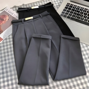 高腰显瘦垂感宽松九分小个子休闲烟管裤 女2026春夏新款 裤 灰色西装
