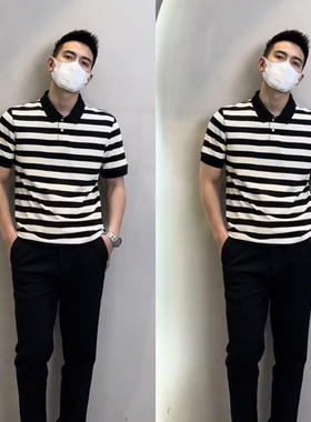 2026夏季新款时尚简约百搭条纹半袖男士经典舒适条纹Polo衫AB6676