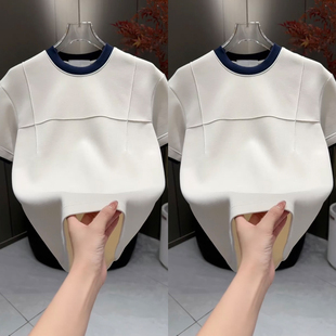 打底加厚短袖 套头半袖 建议质感潮流拼色圆领T恤男士 2025秋冬新款