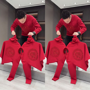 2025秋冬新款时尚潮流马年刺绣圆领卫衣男士马到成功打底年货上衣