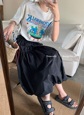 JUNZE设计感小众半身裙小个子高腰宽松显瘦百搭a字裙花苞蓬蓬裙子