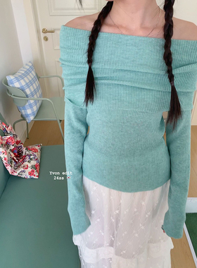 纯欲一字领露肩针织衫女韩版新品修身显瘦薄款透气内搭打底衫上衣