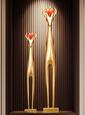 旺宅鹿进门玄关装饰摆件高档简约竖长条客厅电视柜工艺品乔迁礼物