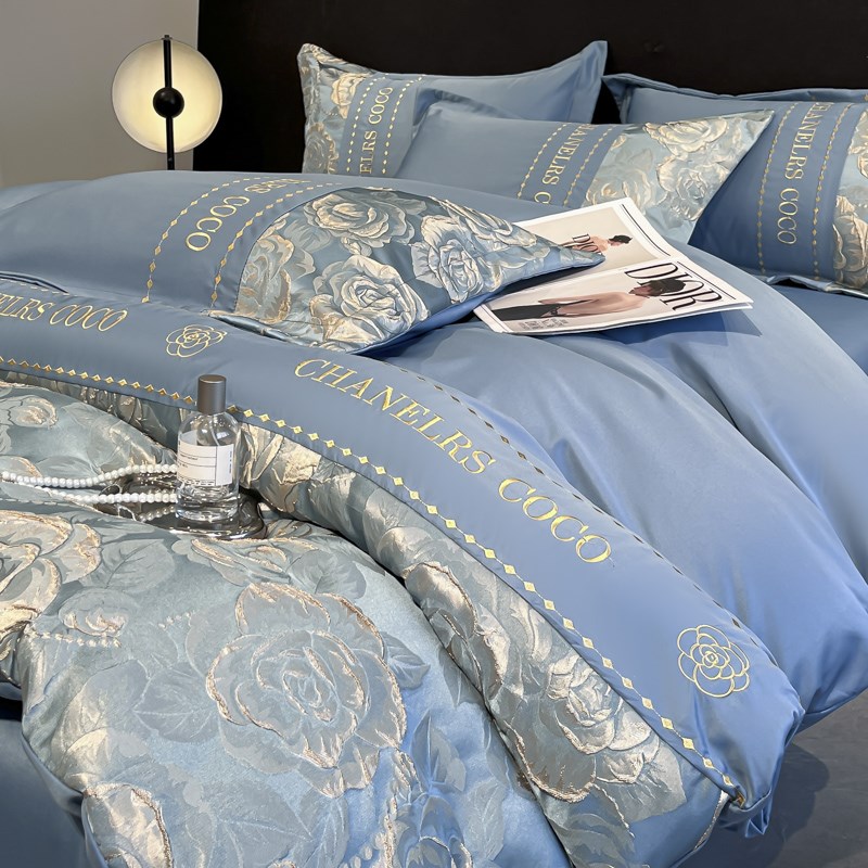 夏季轻奢高档丝滑裸睡水洗真丝四件套凉感冰丝高级感被套床单床品