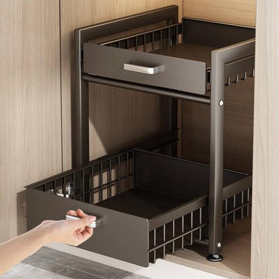 厨房下水槽置物架家用水池下方橱柜内抽拉式餐具调料分层收纳架子