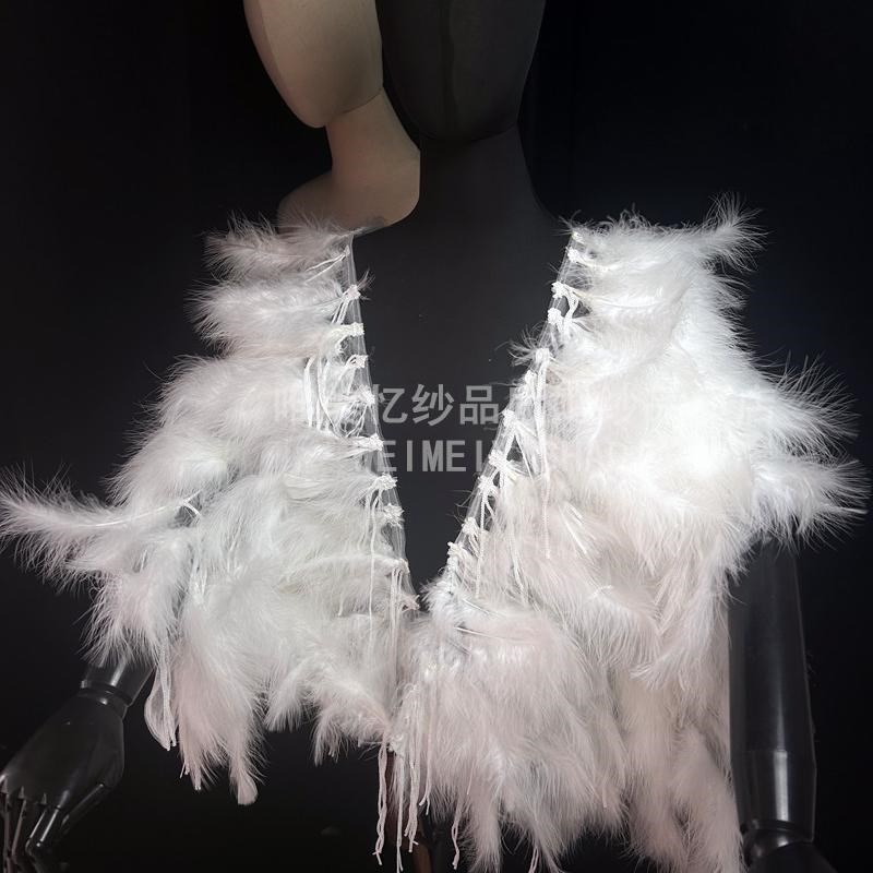 新款超仙纱白色羽毛披肩礼服斗篷新娘结婚纱配饰高端宴会旗袍外搭