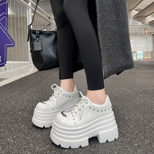 小个子厚底英伦小皮鞋女款2025新款春季真皮松糕鞋系带高跟单鞋子