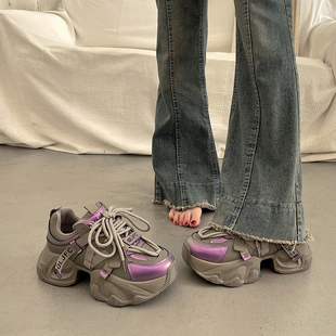 增高休闲运动鞋 爆款 女超火百搭炸街2024春秋新款 显脚小厚底老爹鞋