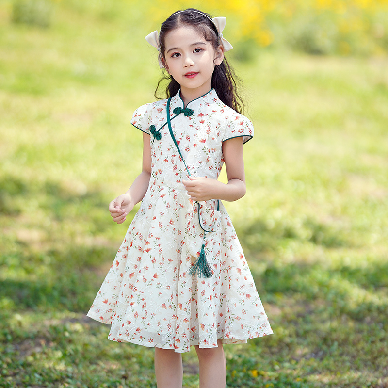 女童旗袍连衣裙夏装2023新款女孩复古纱裙夏季公主裙洋气儿童裙子