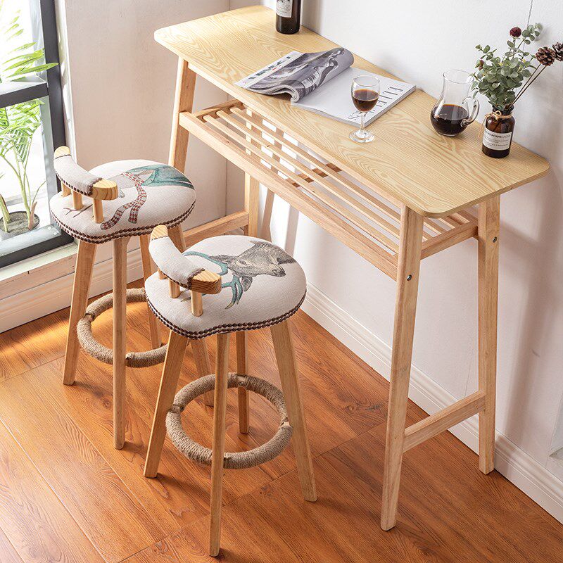 实木吧台桌椅组合家用北欧创意简约高脚靠墙桌长条奶茶店客厅隔断