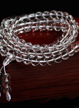 8A天然白水晶手链女男手串情侣闺蜜项链毛衣链潮水晶108佛珠念珠