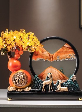 创意发财树福禄招财流沙画摆件客厅玄关酒柜电视柜装饰品