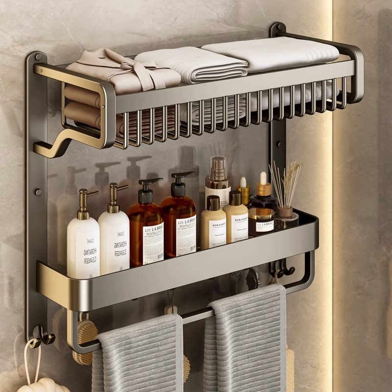 化妆室置物架毛巾架一体浴室洗漱台浴室厕所免打孔壁挂收纳层架子,家装主材,浴巾架/毛巾架,淘宝优惠券,粉丝福利购,淘宝优惠卷