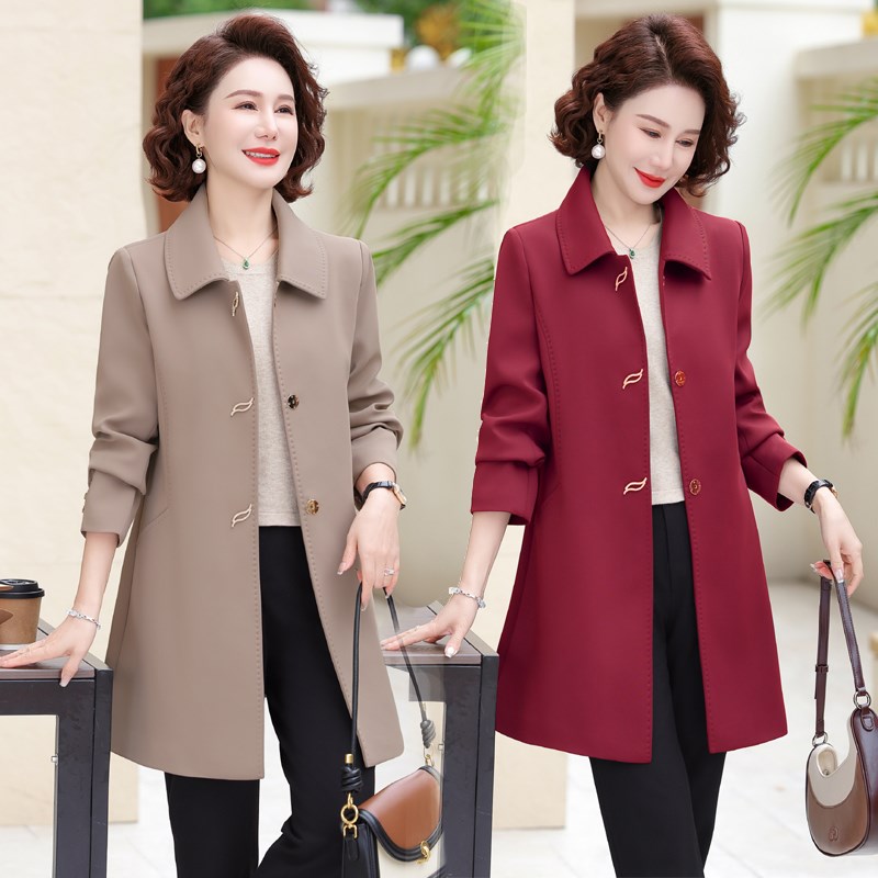 中年妈妈装中长款风衣2025新款中老年女装春秋洋气显瘦外套上衣女