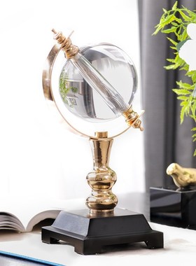 欧式现代水晶地球摆件商务办公书房客厅创意台面摆件礼物家居饰品