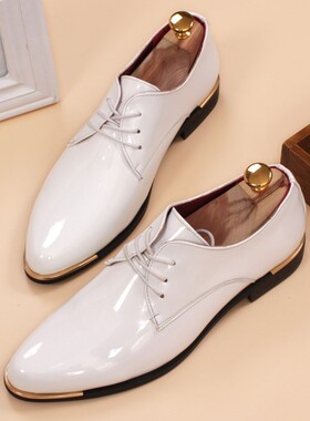 男士内增高尖头皮鞋韩版时尚白色发型师新郎结婚休闲鞋子45码
