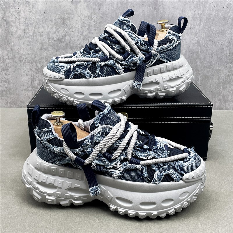 老爹鞋男2025夏季透气轮胎鞋流苏破洞男鞋内增高厚底运动休闲鞋子