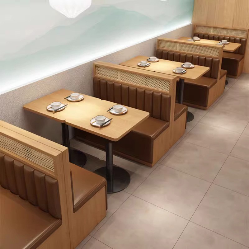 定制主题餐厅卡座沙发高档t面馆日料火锅店咖啡厅茶楼实木桌椅组