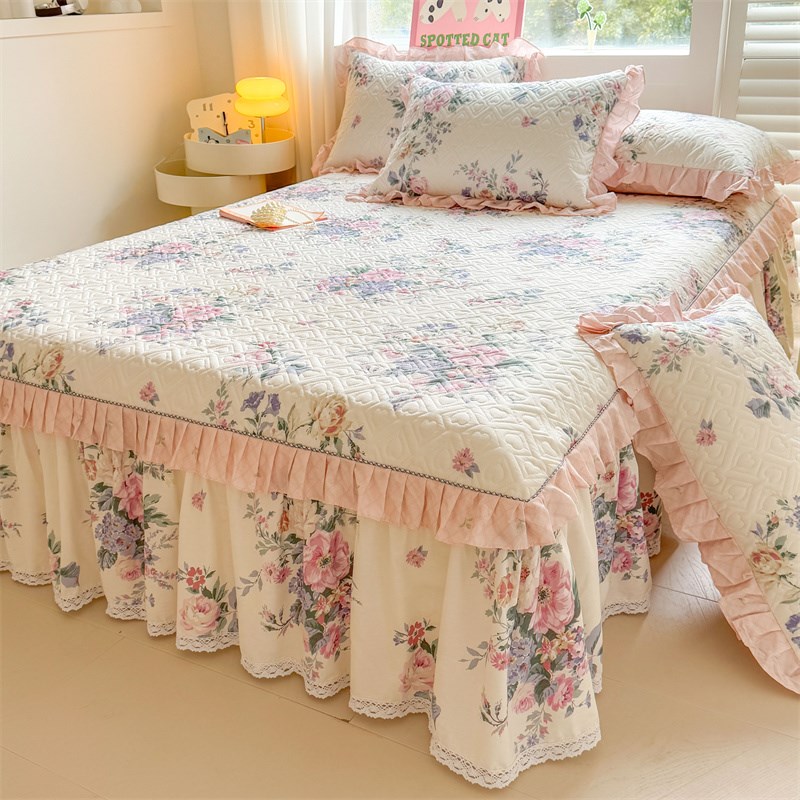 新款小清新公主风全棉夹棉床裙单件加厚纯棉被套床罩床上四三件套
