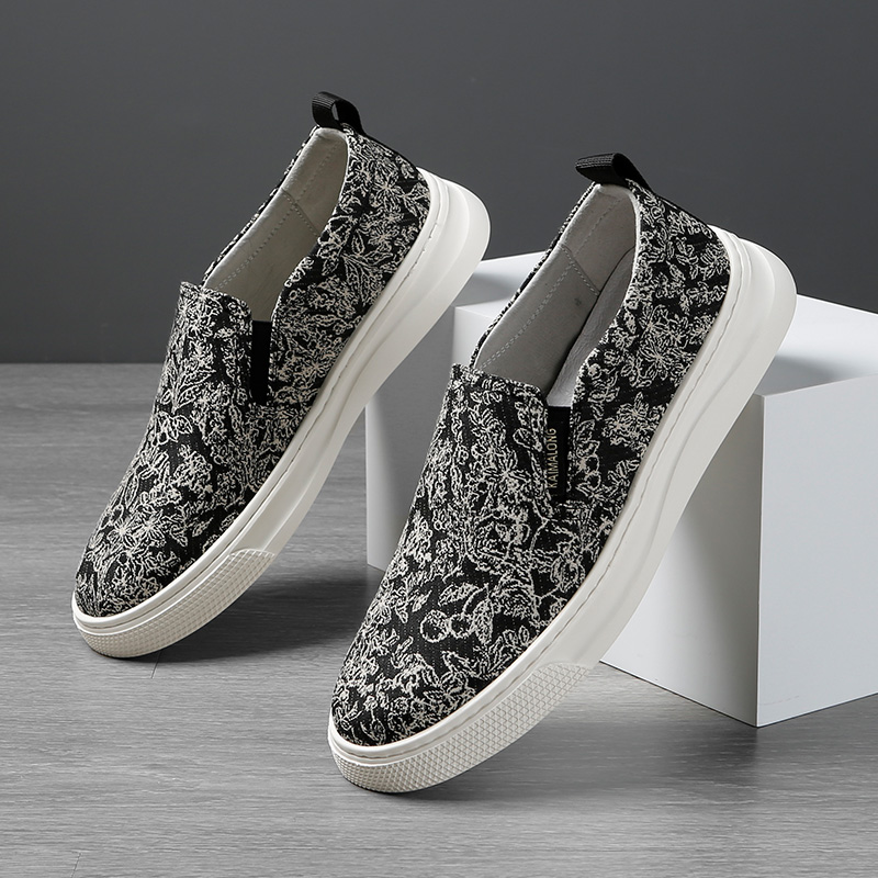 凯玛龙2024新款男士时尚低帮鞋韩版套脚百搭潮休闲鞋印花帆布板鞋