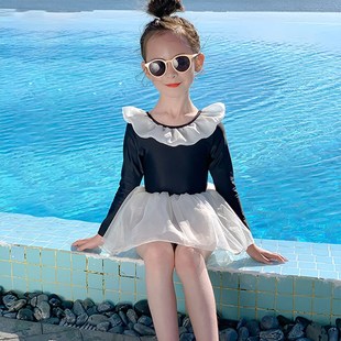 防晒连体游泳衣女童宝宝度假泳装 儿童泳衣女孩2025新款 夏洋气长袖