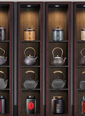 新中式样板房软装茶室民宿博古架紫砂茶叶罐茶壶茶具国风装饰摆件