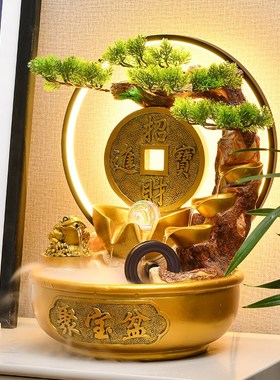 聚宝盆招财流g水摆件循环水喷泉景观客厅办公室风水轮乔迁开业礼